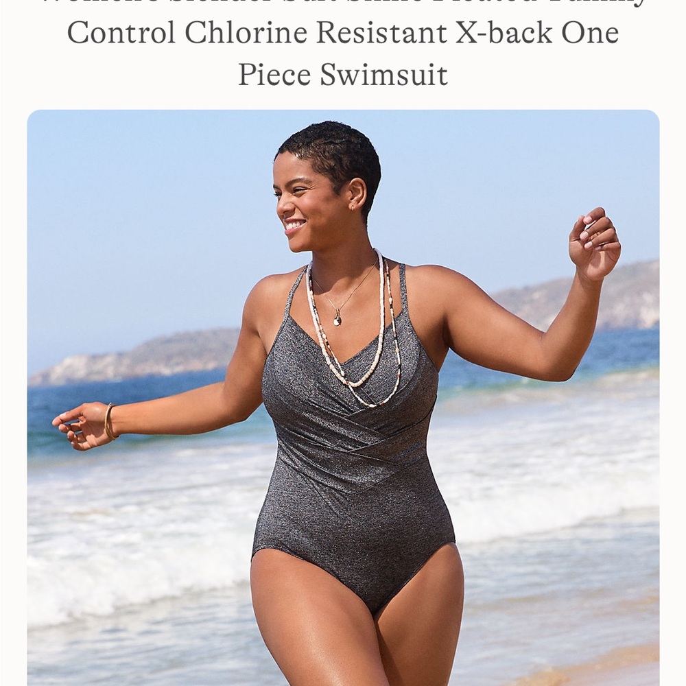 NWT Lands' End Glittery Black One-Piece Swimsuit